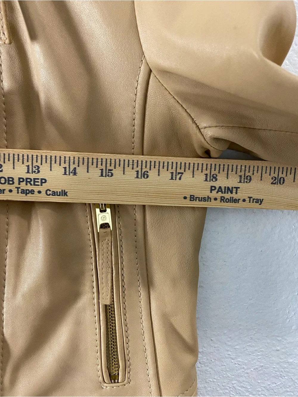 New Michael Kors 100% Leather Moto Jacket Medium Camel Brown Flawed